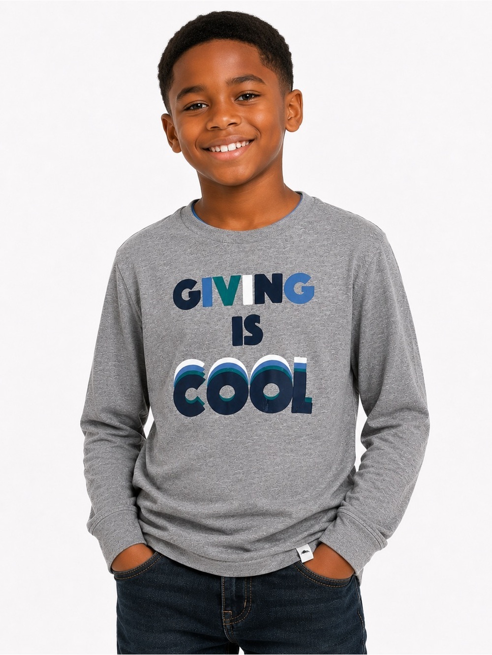 Tommy Bahama Giving Is Cool Gray Long-Sleeve Kids Tee Large (10-12)